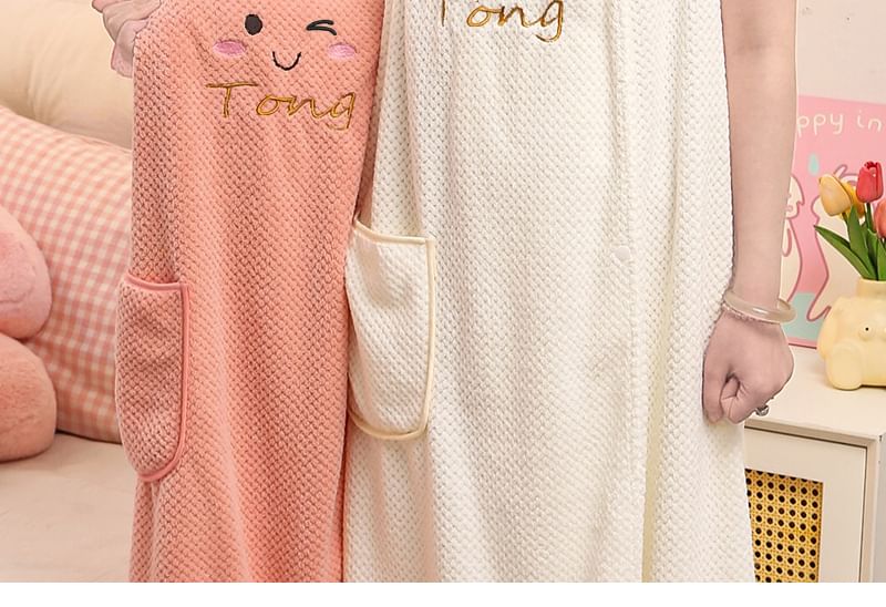 Momoi - Cartoon geborduurde koraal fleece wikkel badhanddoek / haarhanddoek / set