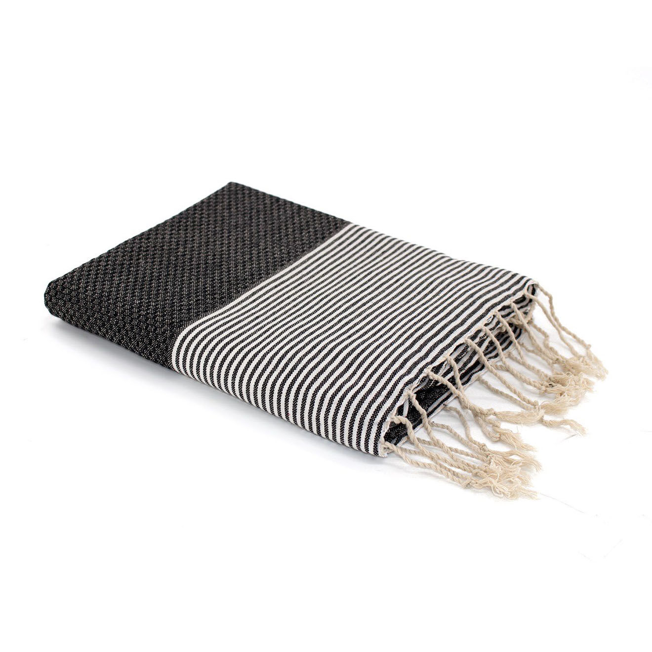 Febronie Fouta Nid d'Abeille Ibiza rayures fines noire - 100x200 cm