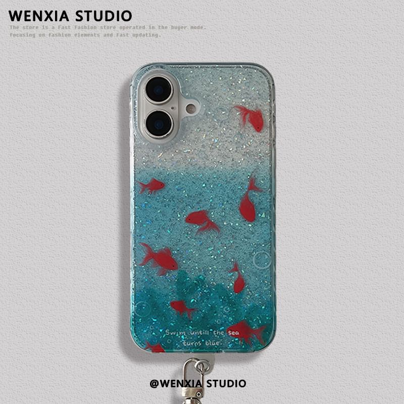 Edgin - Vis Glitter Telefoonhoesje / Bandje / Set - iPhone 16 Pro Max / 16 Pro / 16 Plus / 16 / 15 Pro Max / 15 Pro / 15 Plus / 15 / 14 Pro Max / 14 Pro / 14 Plus / 14 / 13 Pro Max / 13 Pro / 13 / 13 Mini