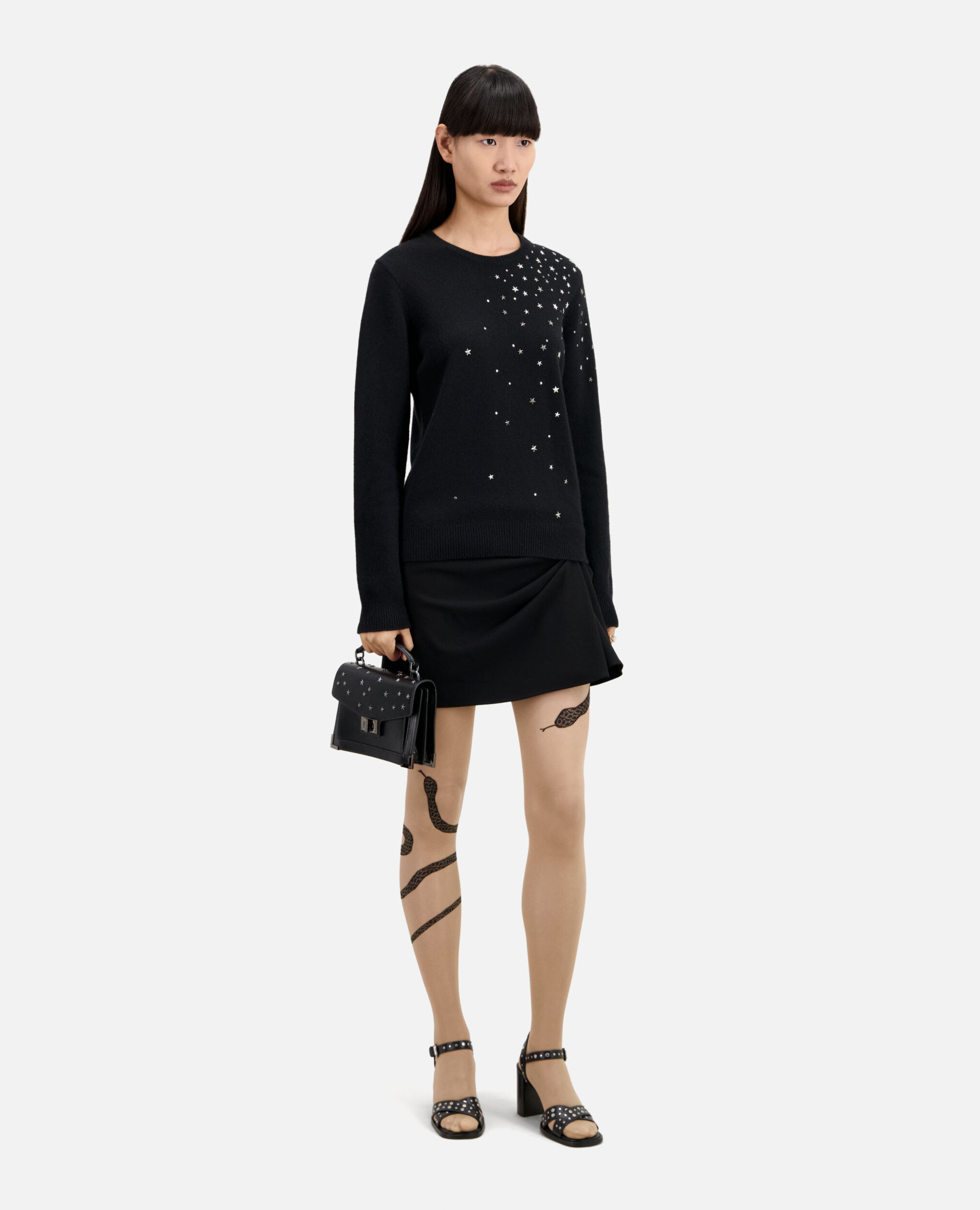 Black cashmere blend sweater with stars