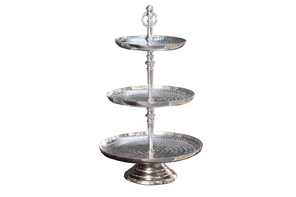 Elegante Etagere ORIENT 50cm silber im Rice Hammerschlag Design mit drei Etagen