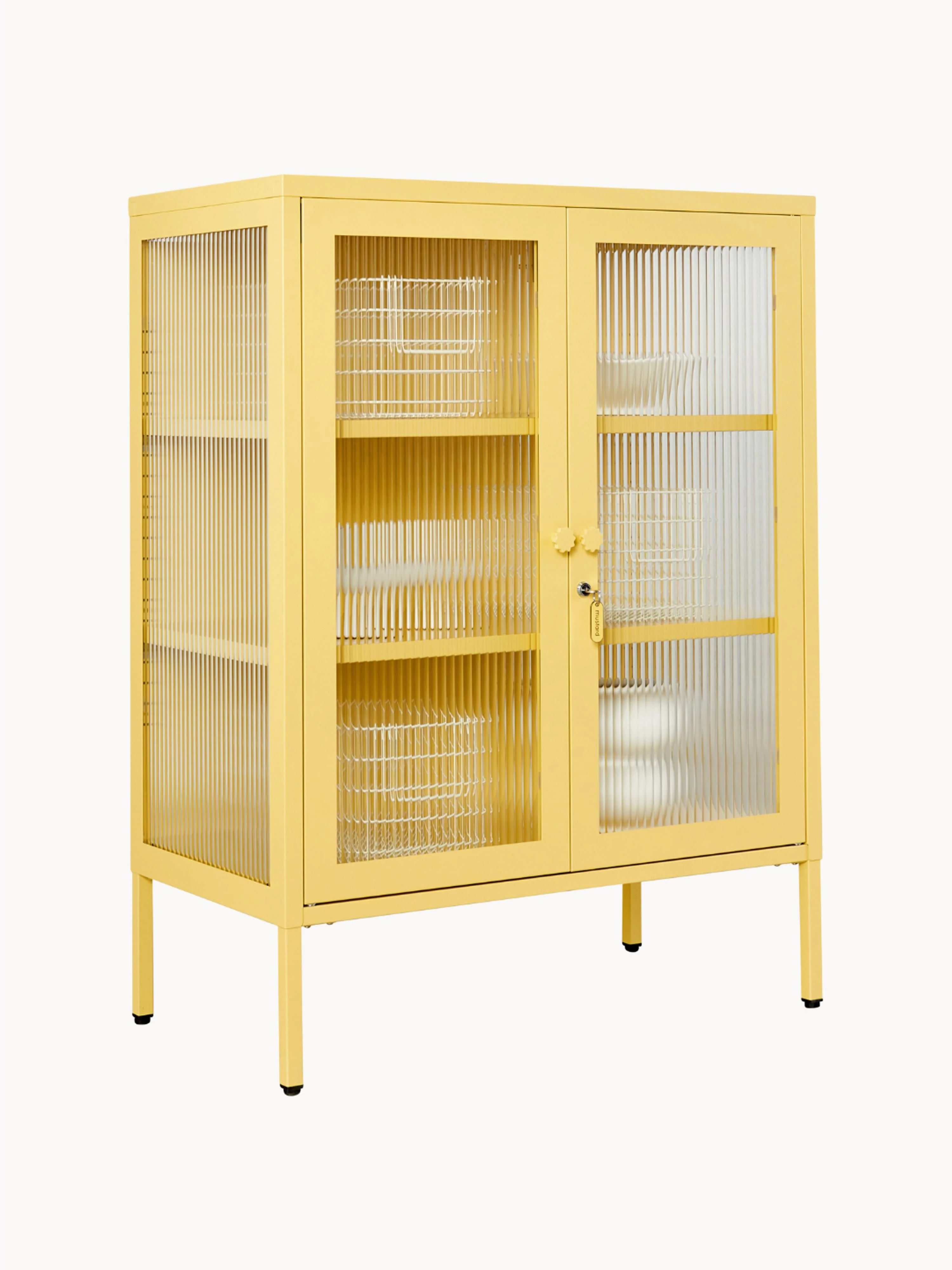 Metalen vitrinekast The Mixer met geribbeld glas