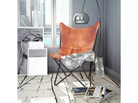 Fauteuil papillon Marron Cuir véritable