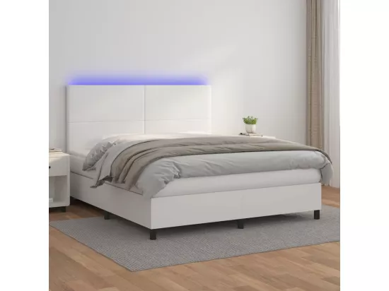 Sommier tapissier et matelas et LED Blanc 180x200 cm Similicuir