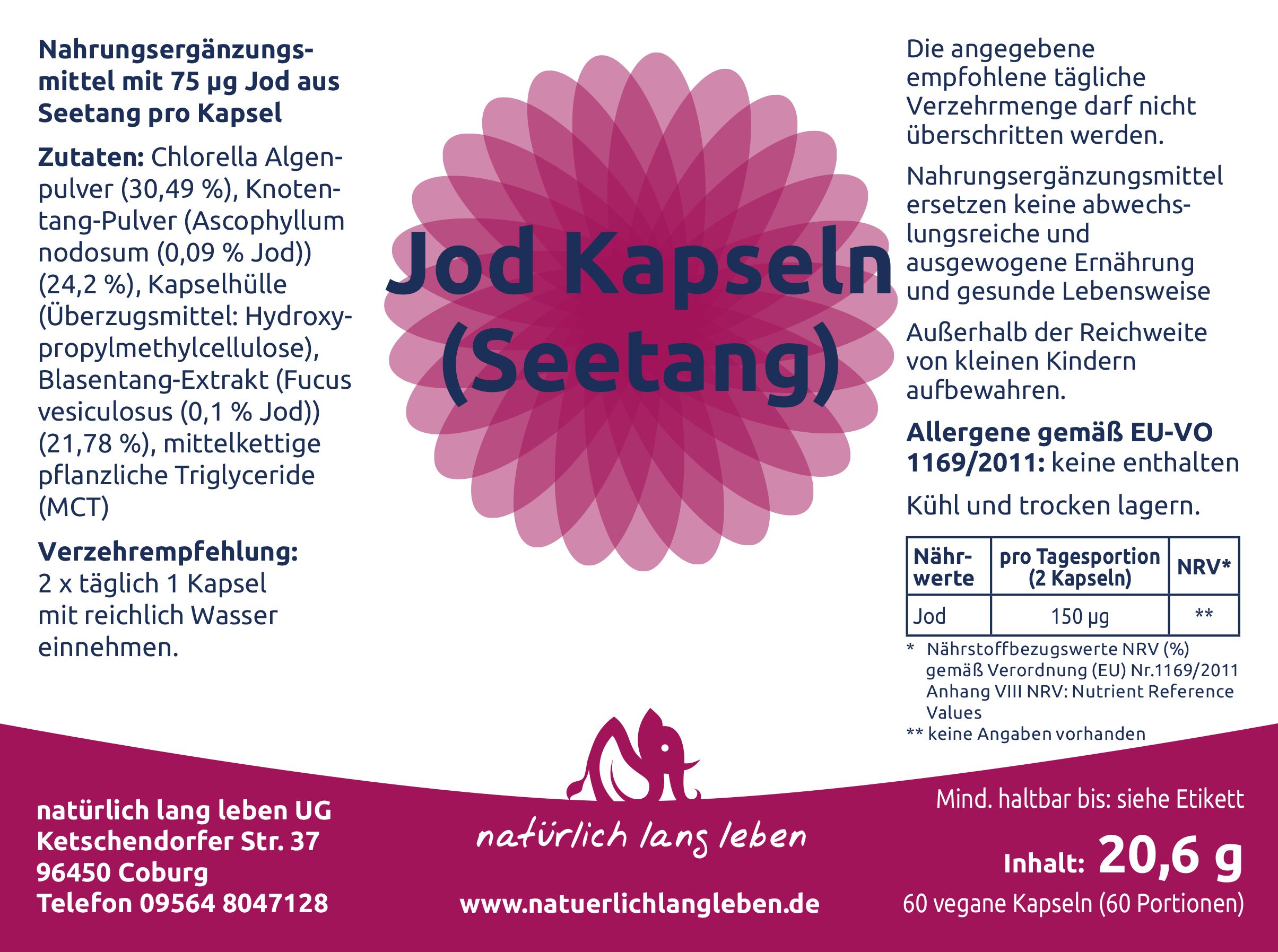 natürlich lang leben Jod Kapseln 150 µg aus Seetang