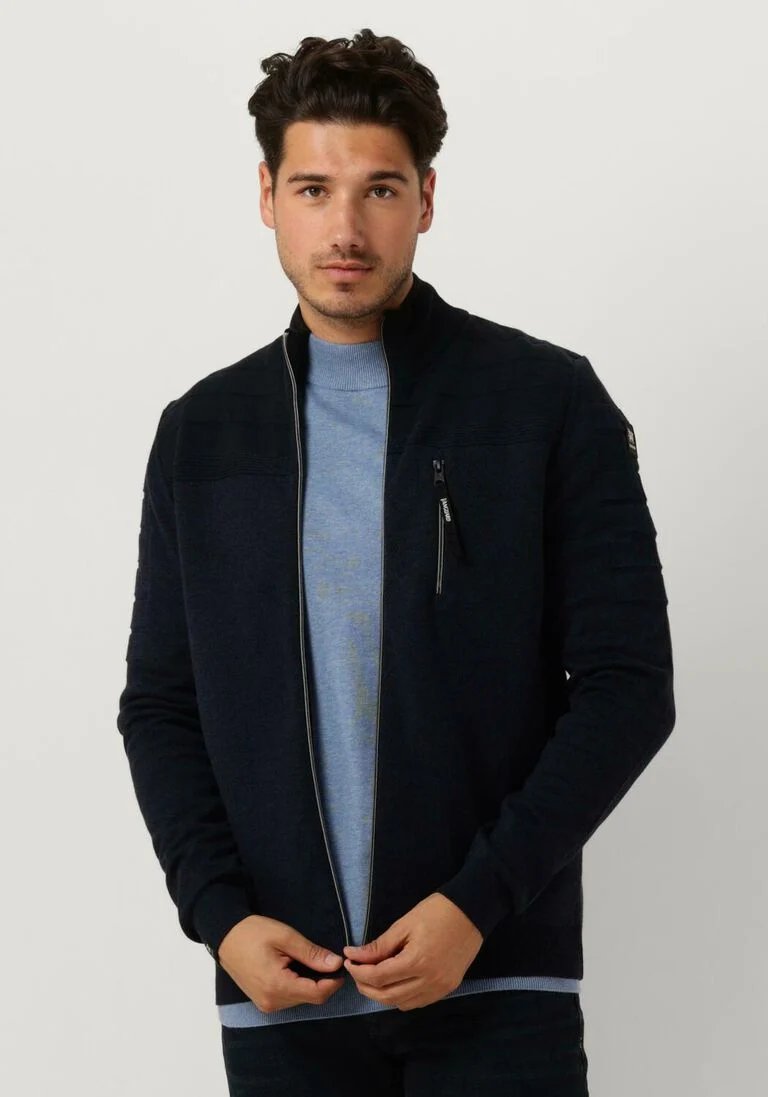 VANGUARD donkerblauwe vanguard vest zip jacket cotton bonded mouline