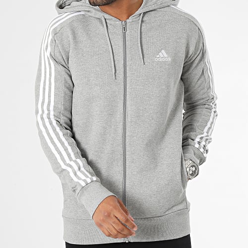 Sweat Zippé Capuche A Bandes 3 Stripes IC9833 Gris Chiné