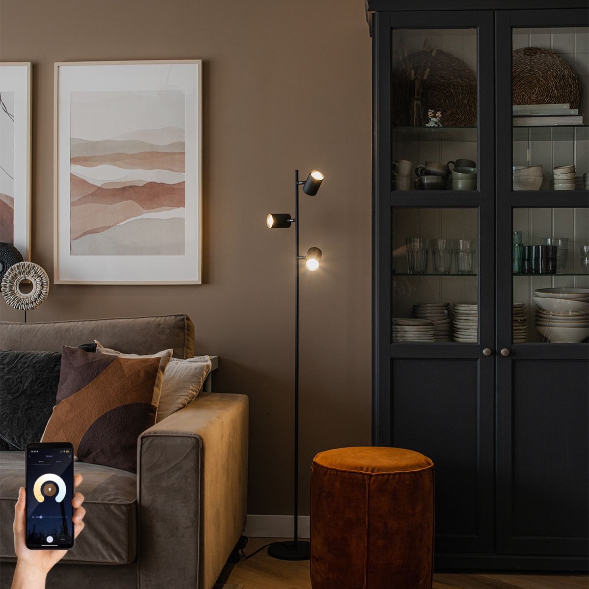 Smart vloerlamp zwart 3-lichts incl. 3 Wifi GU10 50mm - Jeana