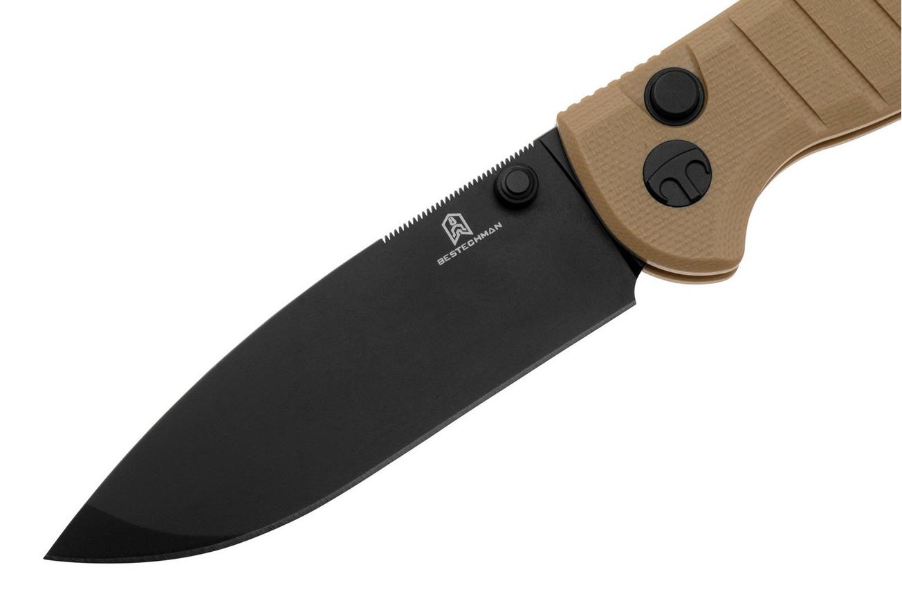 Bestechman Goodboy Jr BMK10F PVD D2, Khaki G10 zakmes, Keanu design