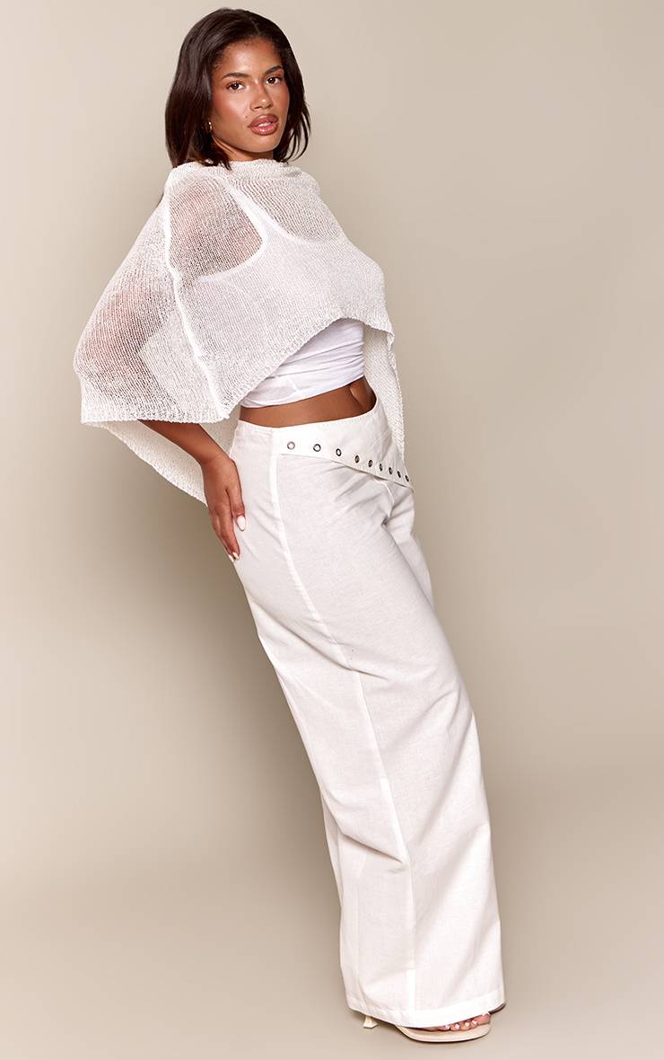 Blanc Pantalon Droit Effet Lin Avec Détail Asymétrique À La Taille Shape