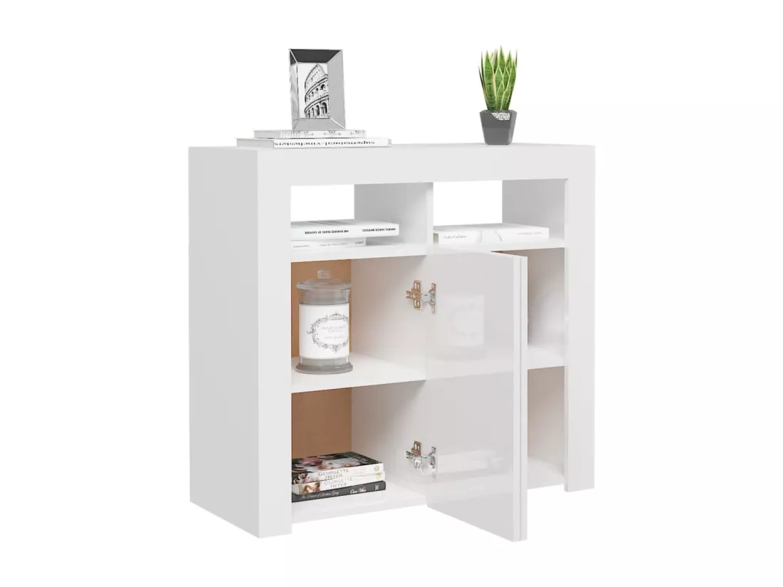 Buffet avec lumières LED blanc brillant 80x35x75 cm