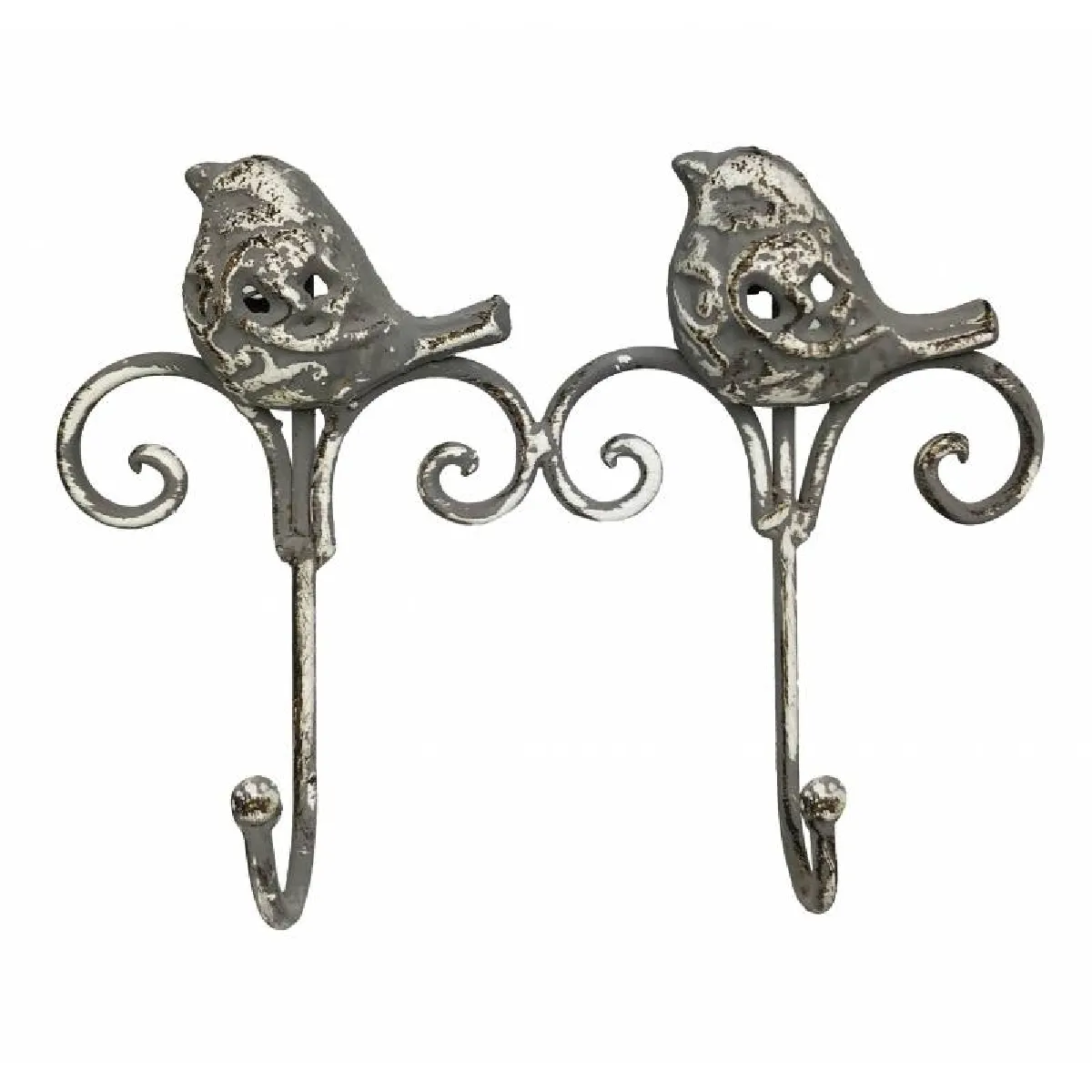 L'Héritier Du Temps Patère Oiseaux Double - Fonte Patinée Gris