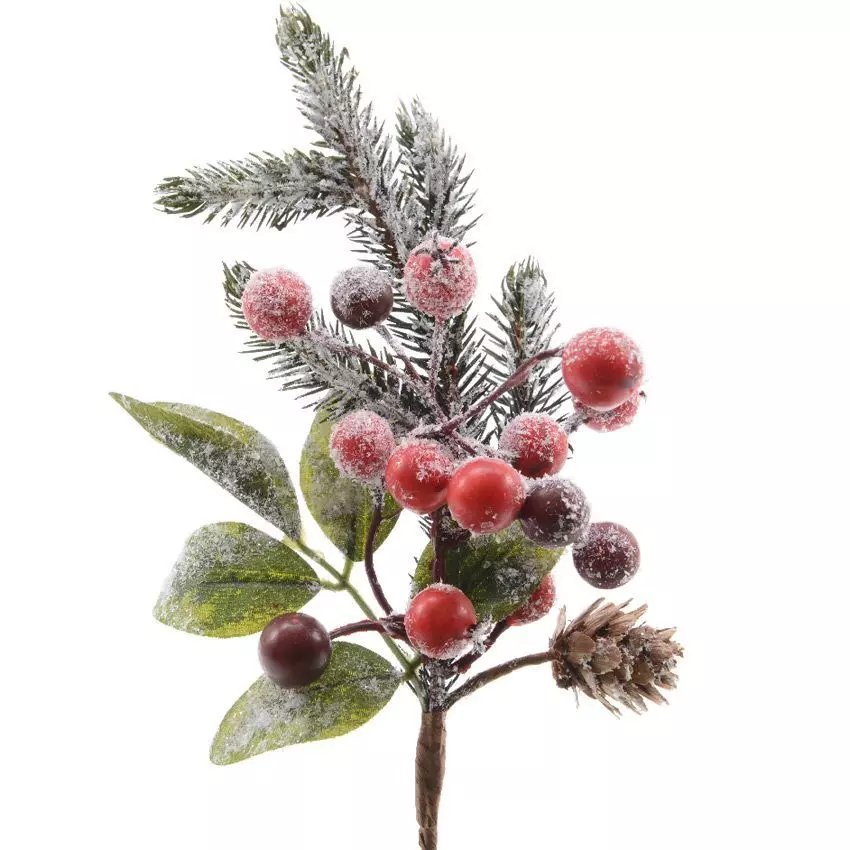 Branche de sapin et baies (20 cm) Epinea Vert enneigé