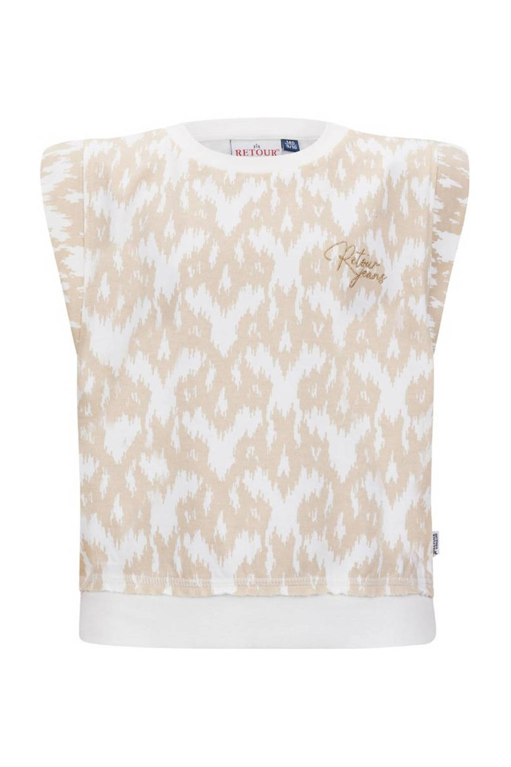Retour Jeans top Lavina met all over print beige/wit