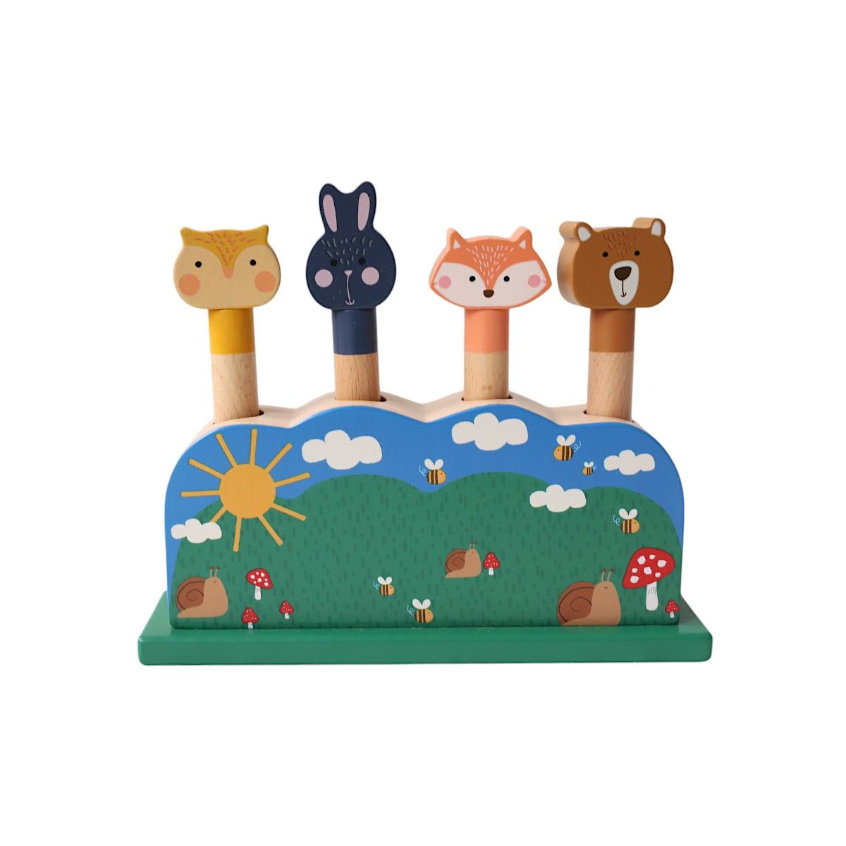 Jouet pop-up animaux en bois Mercredi et Patati
