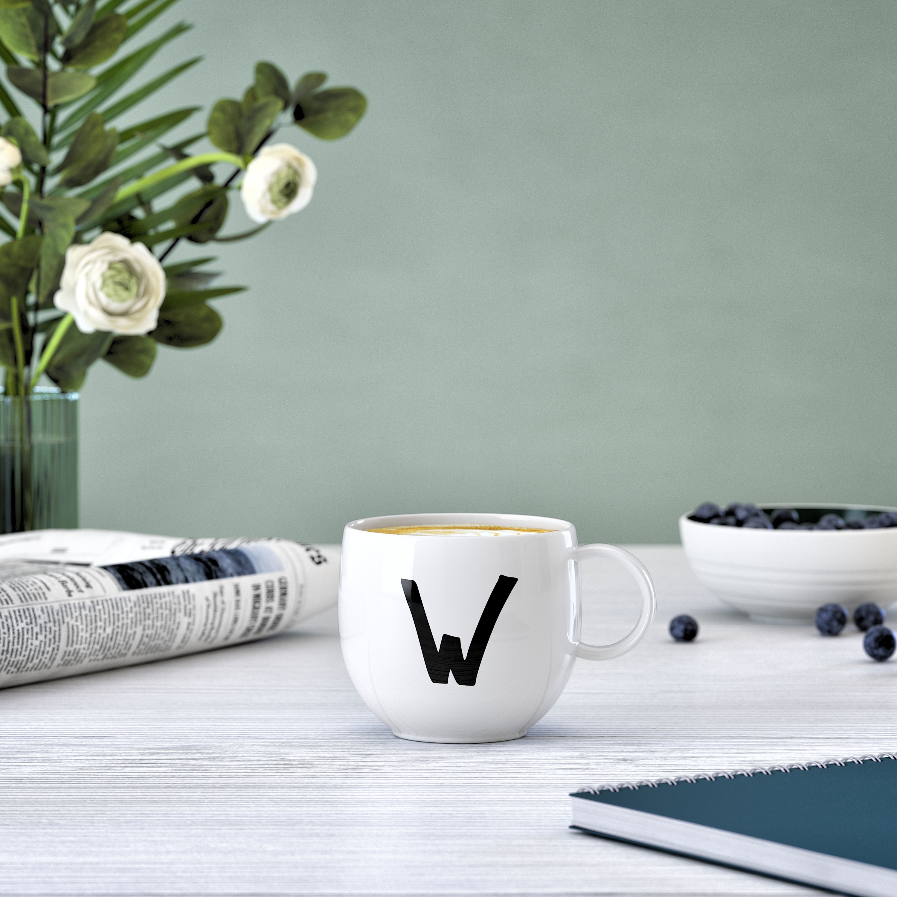 Letters Mug White, 9.9 oz, Premium Porcelain