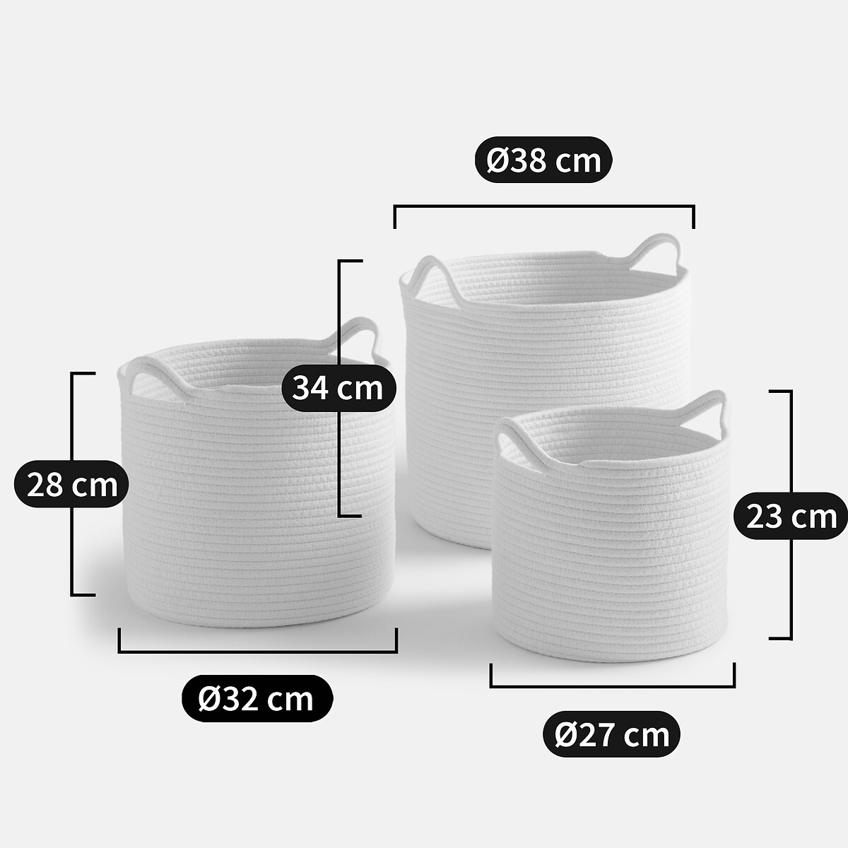 LA REDOUTE INTERIEURS<br>Conjunto de 3 cestos redondos com alças, Kesia