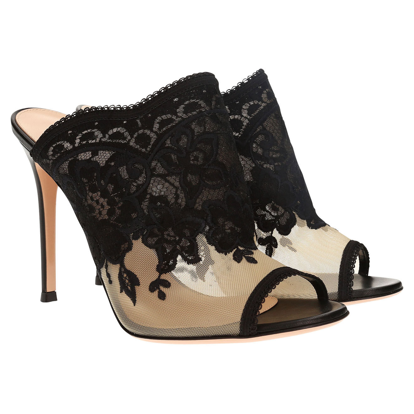 Gianvito Rossi Mules en Dentelle Giada noires - Talon 10.5 cm