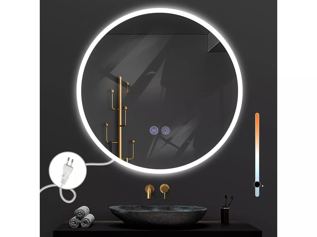 NETTLIFE Miroir avec éclairage Miroir mural LED IP44 rond 80cm avec fonction miroir tactile éclairé avec lumière dimmable