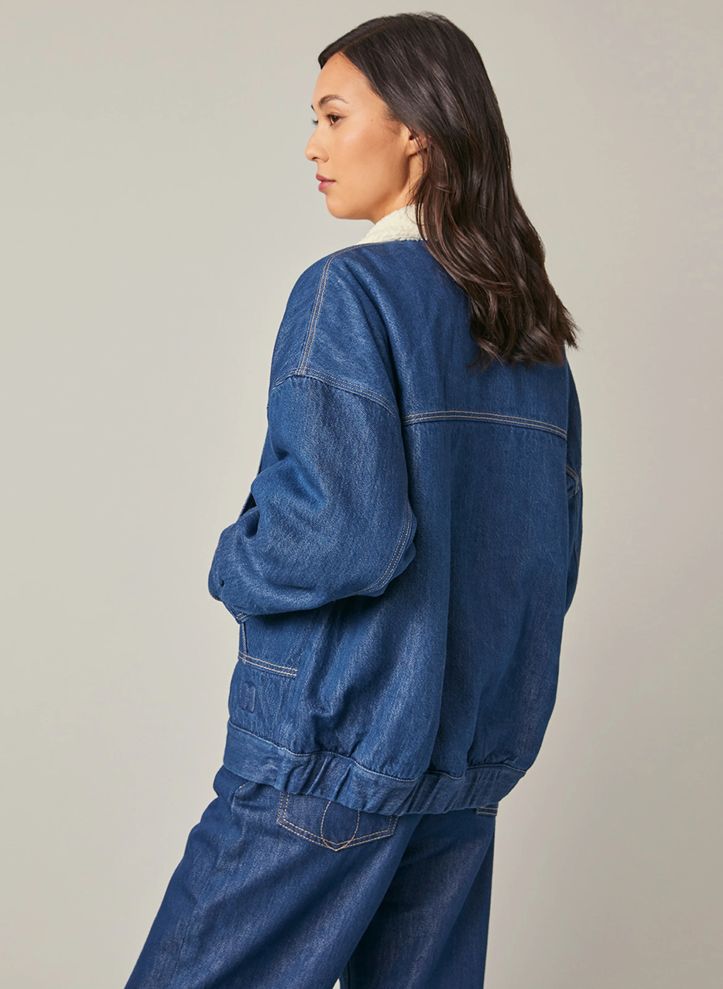 FELICITY - Veste en jean ample col classique en coton mélangé | Bleu