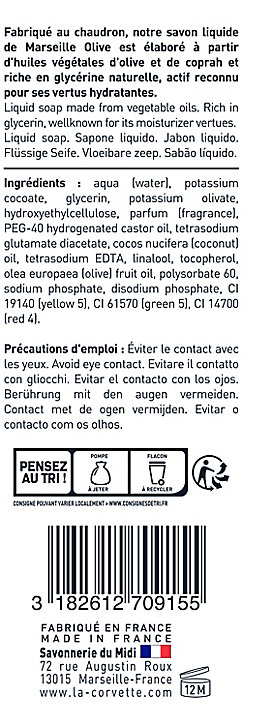 Savon de Marseille liquide La Corvette Savonnerie du midi olive 1L