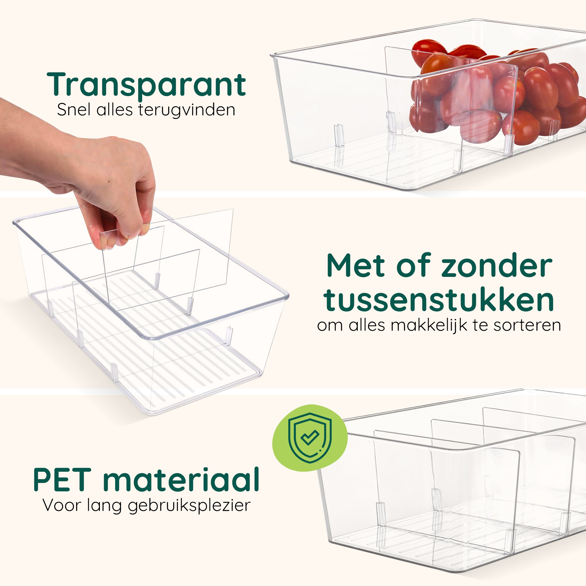 XIVADA Koelkast Organizer Caro - Met dividers - PET - Set van 4
