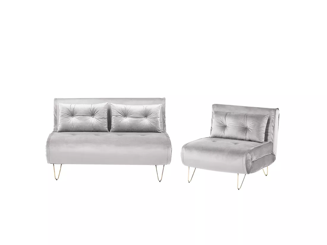 Ensemble de canapés BZ 2 + 1 places en velours gris VESTFOLD