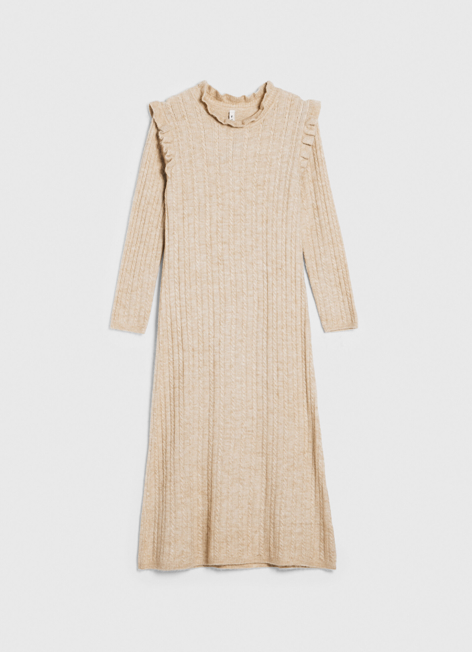 Vestido midi de tricô trançado - Bege