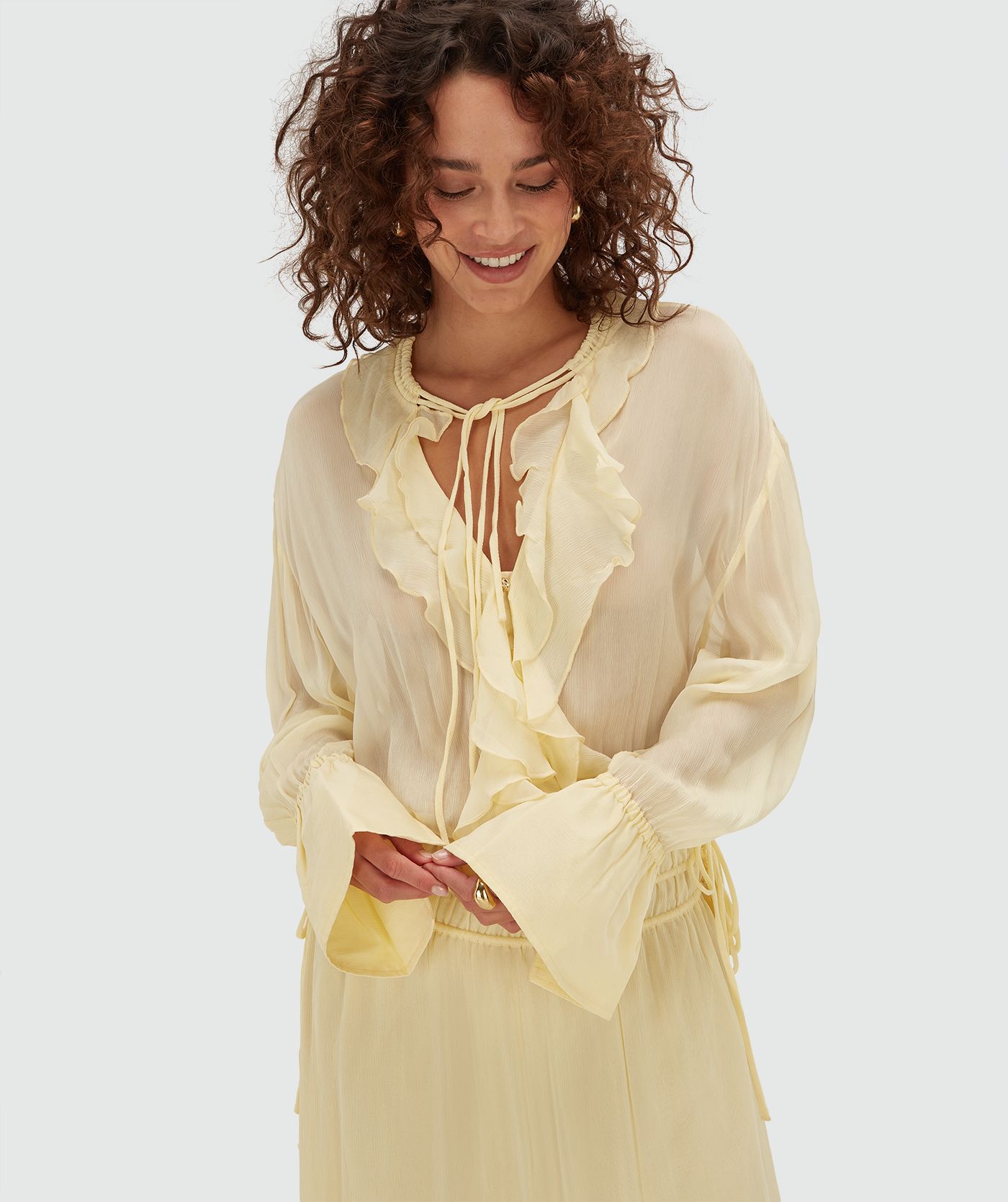 JV-GISELE oversized maxi jurk - butter yellow
