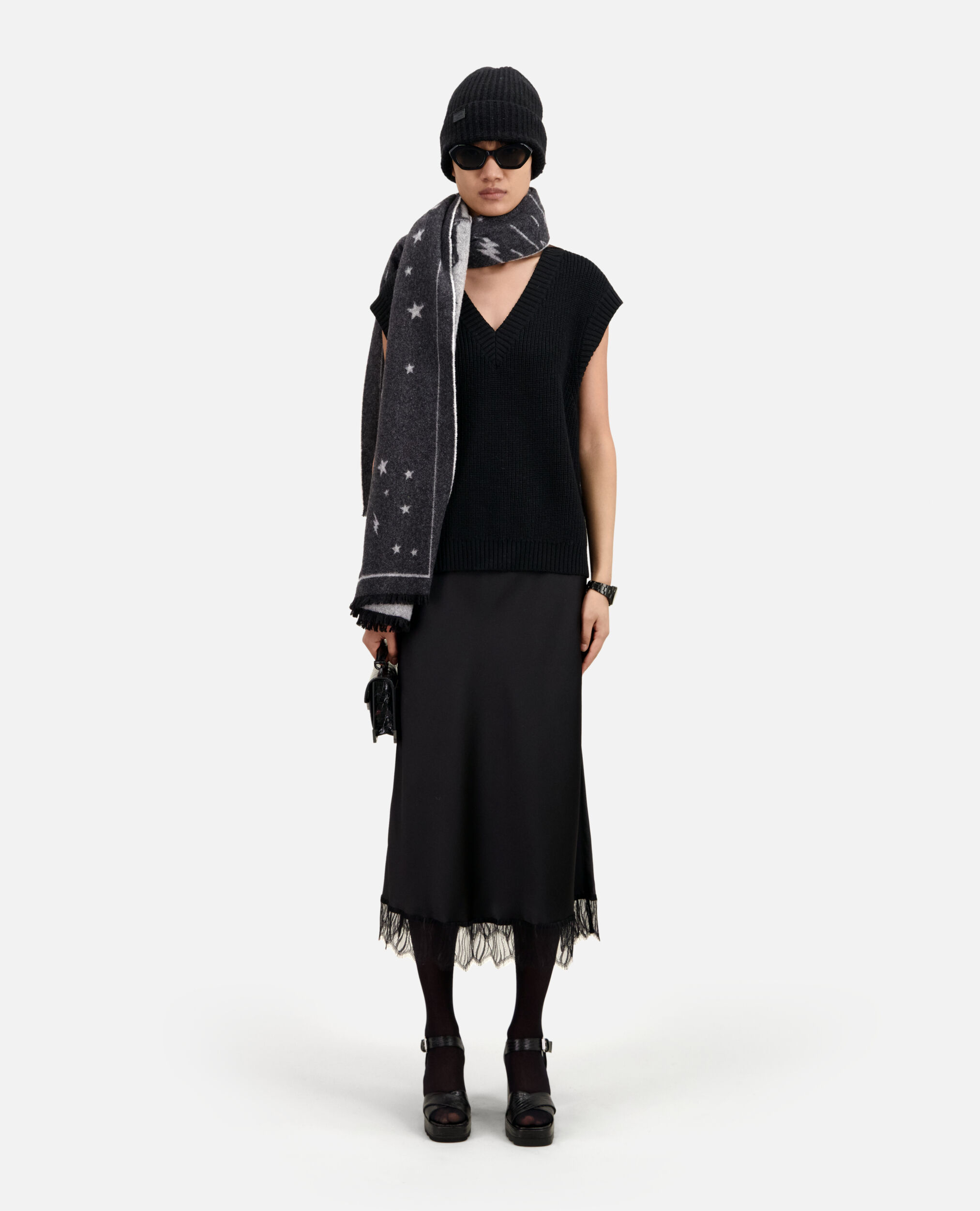 Black sleeveless wool sweater