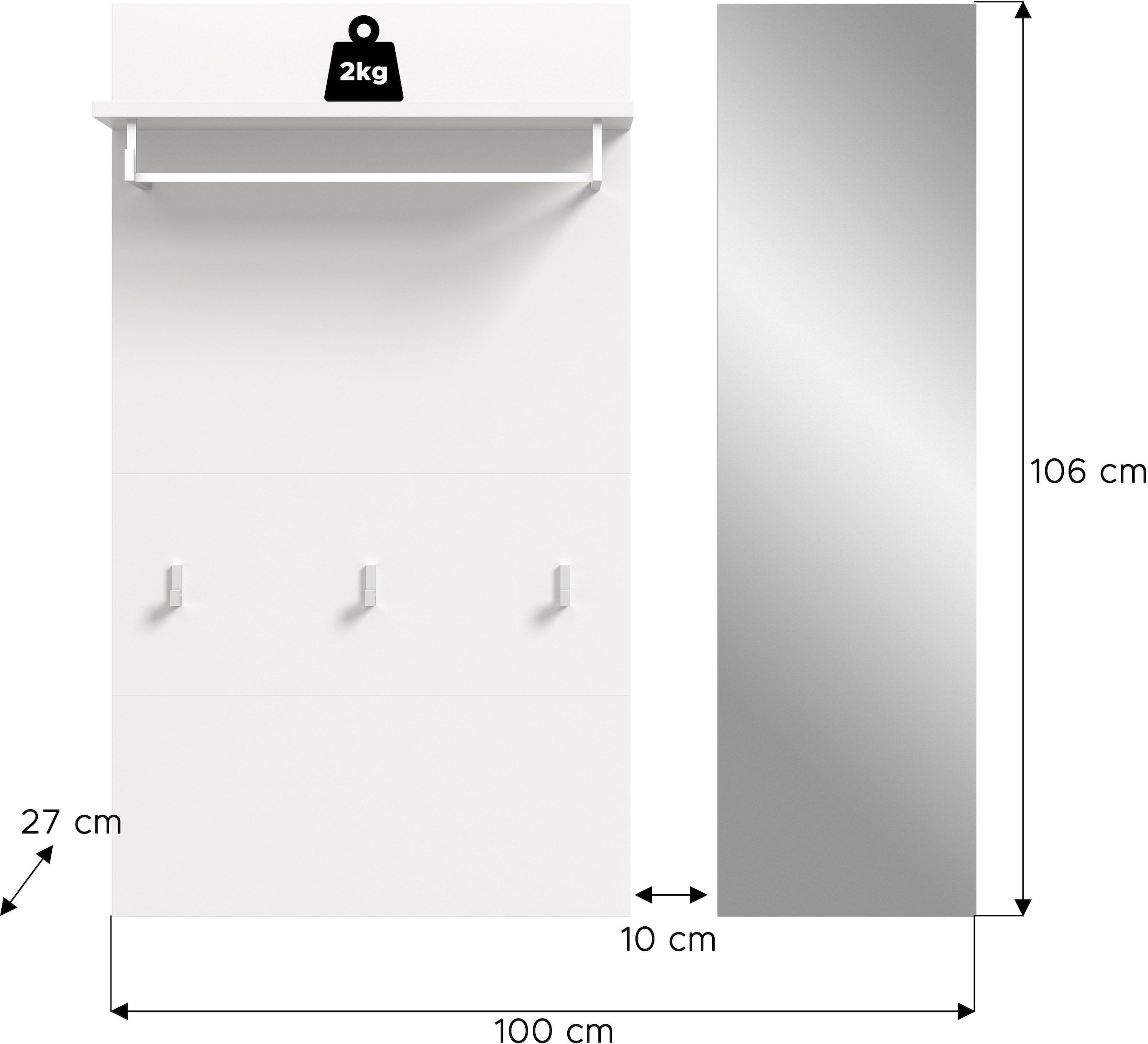 INOSIGN Garderobenpaneel »AOSTA-PANEEL« 2 Stk. tlg. Paneel mit Spiegel, Breite: 60 cm, Garderobe, Flur, Diele