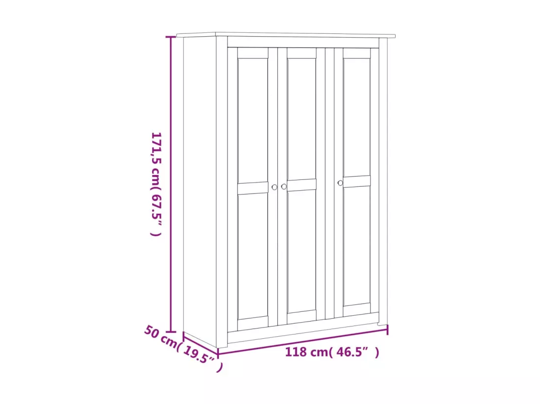 Garde-robe à 3 portes 118x50x171,5 cm Pin Assortiment Panama