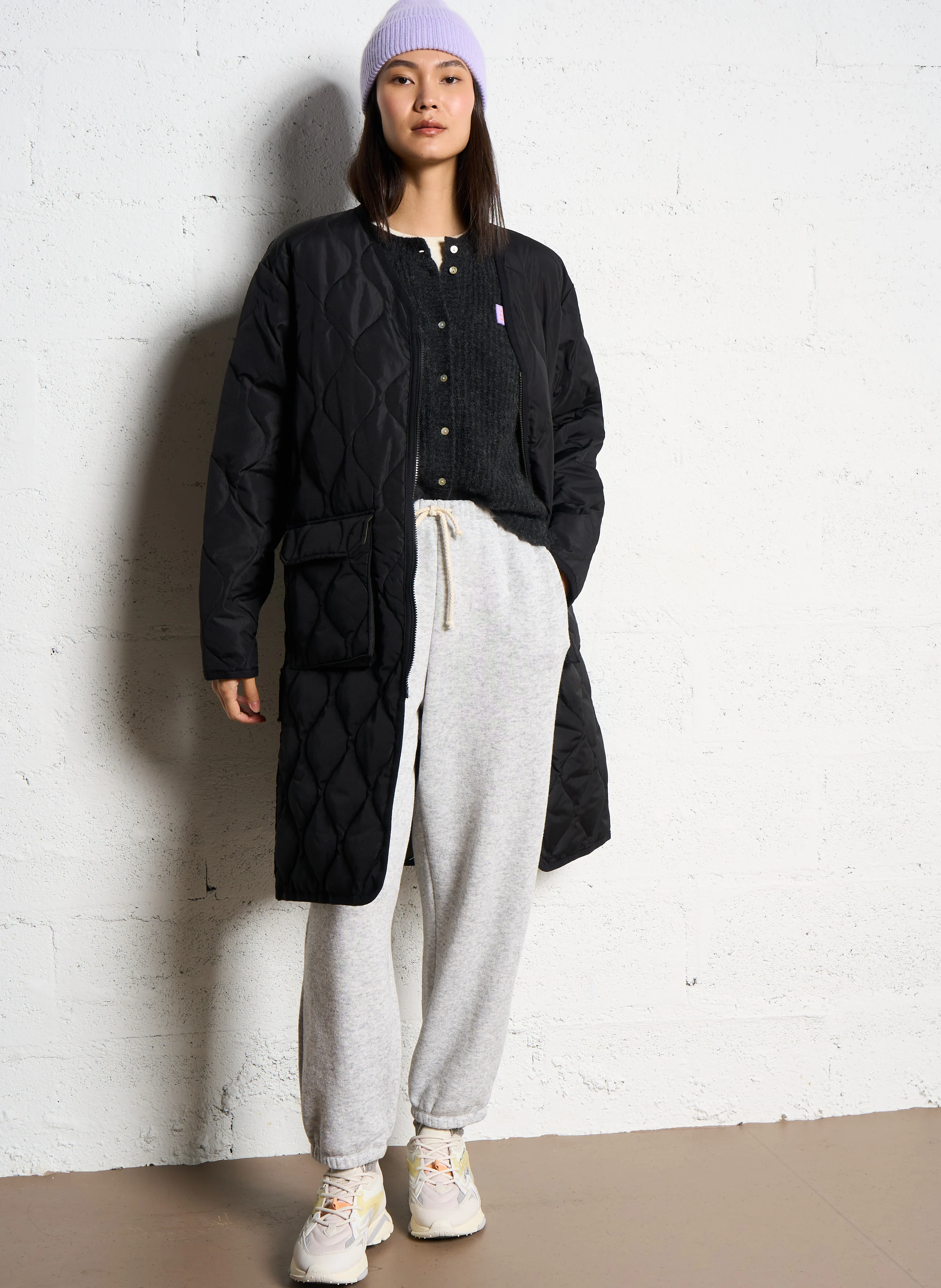 Manteau droit col V | Noir