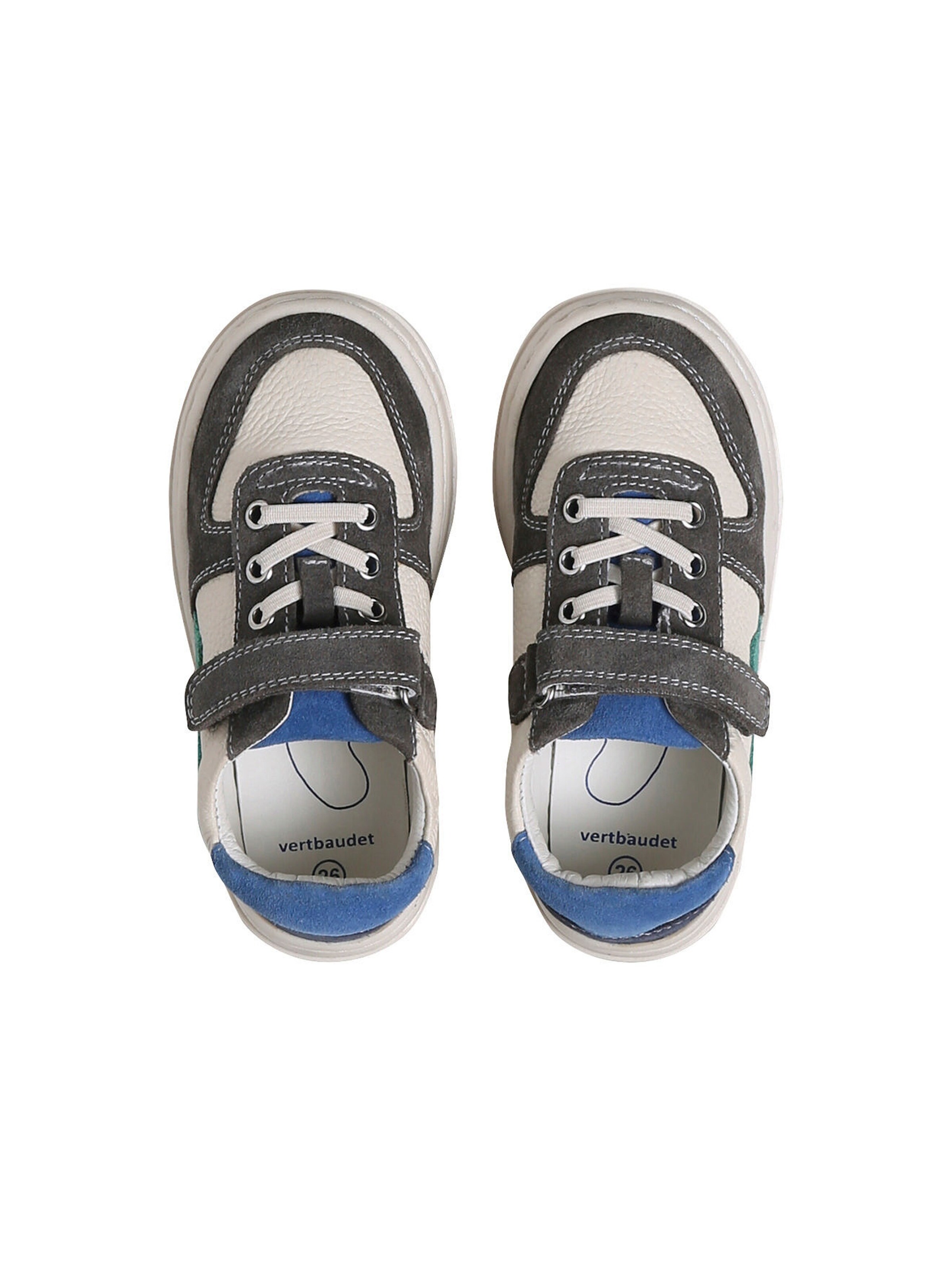 Vertbaudet Kinder Ledersneakers mit Anziehtrick und elastischer Schnürung set weiß
