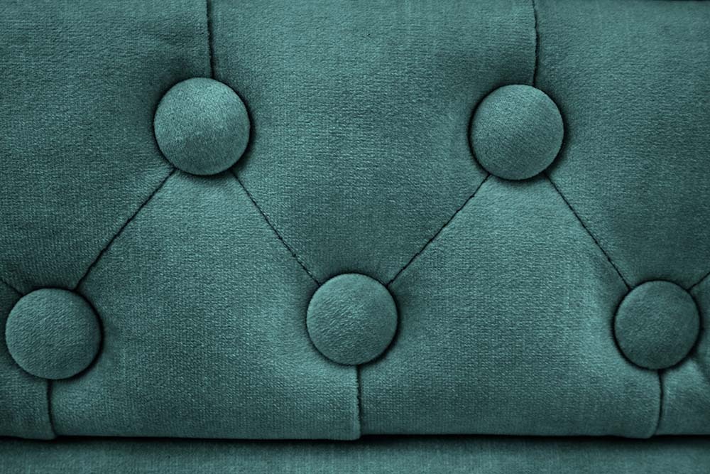 Barocker Sessel CHESTERFIELD petrol Samt Federkern goldene Nieten mit Knopfheftung