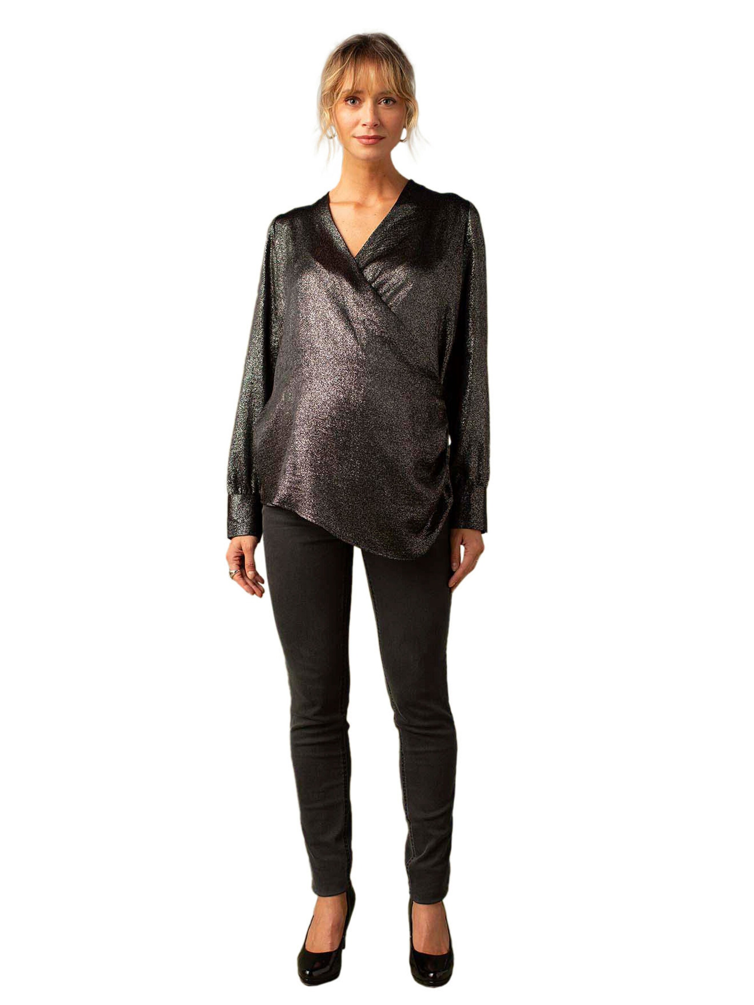 Envie de Fraise Wickelbluse für Schwangerschaft und Stillzeit , Glanzeffekt schwarz