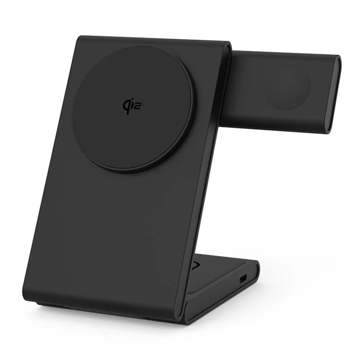 (15W) 3in1 MagSafe Ladegerät Qi2 Wireless Charger Faltbarer Ladeständer für Apple Watch / Smartphone / AirPods - Schwarz