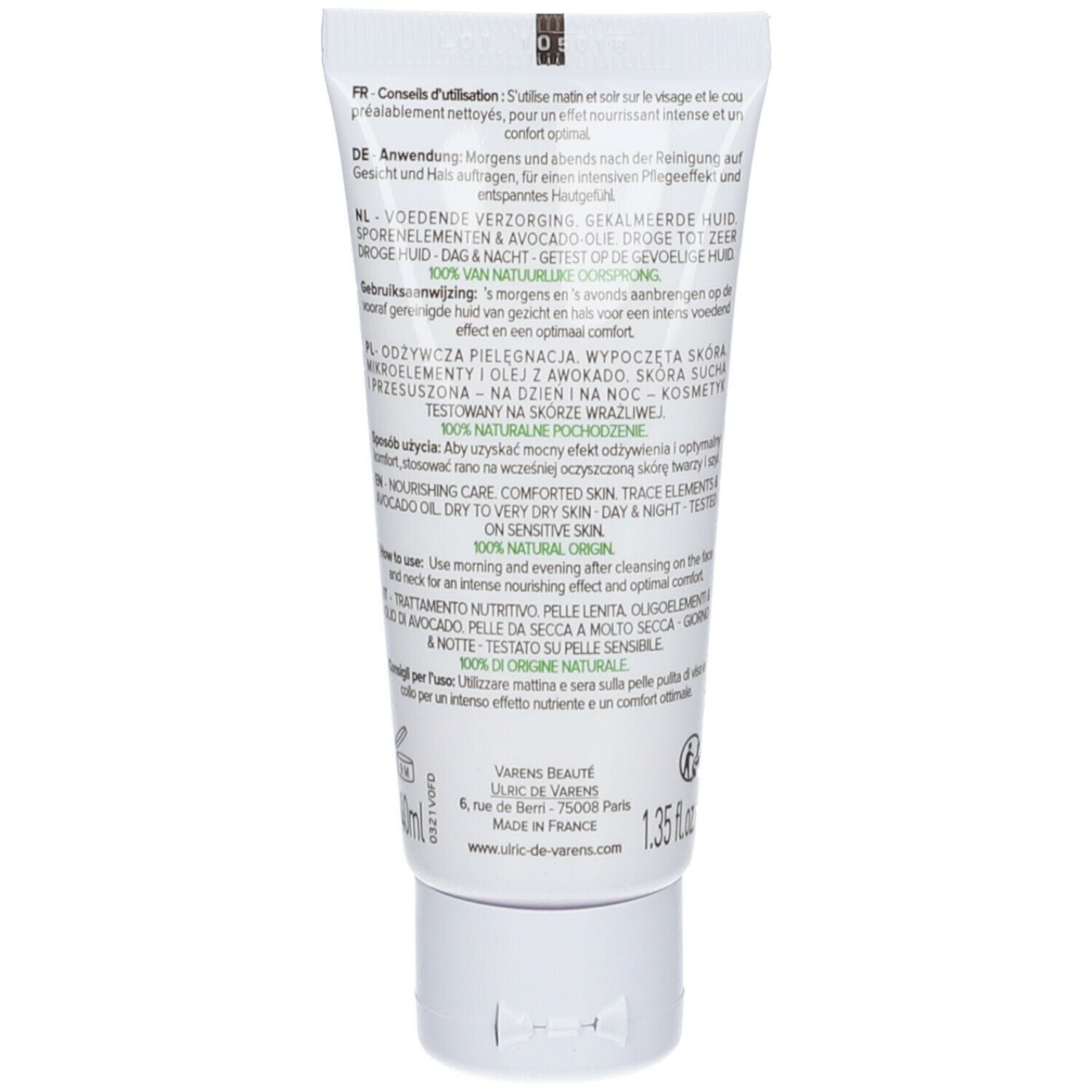 VARENS BEAUTE PARIS Nourishing Care With Trace Elements & Avocado Oil Bio