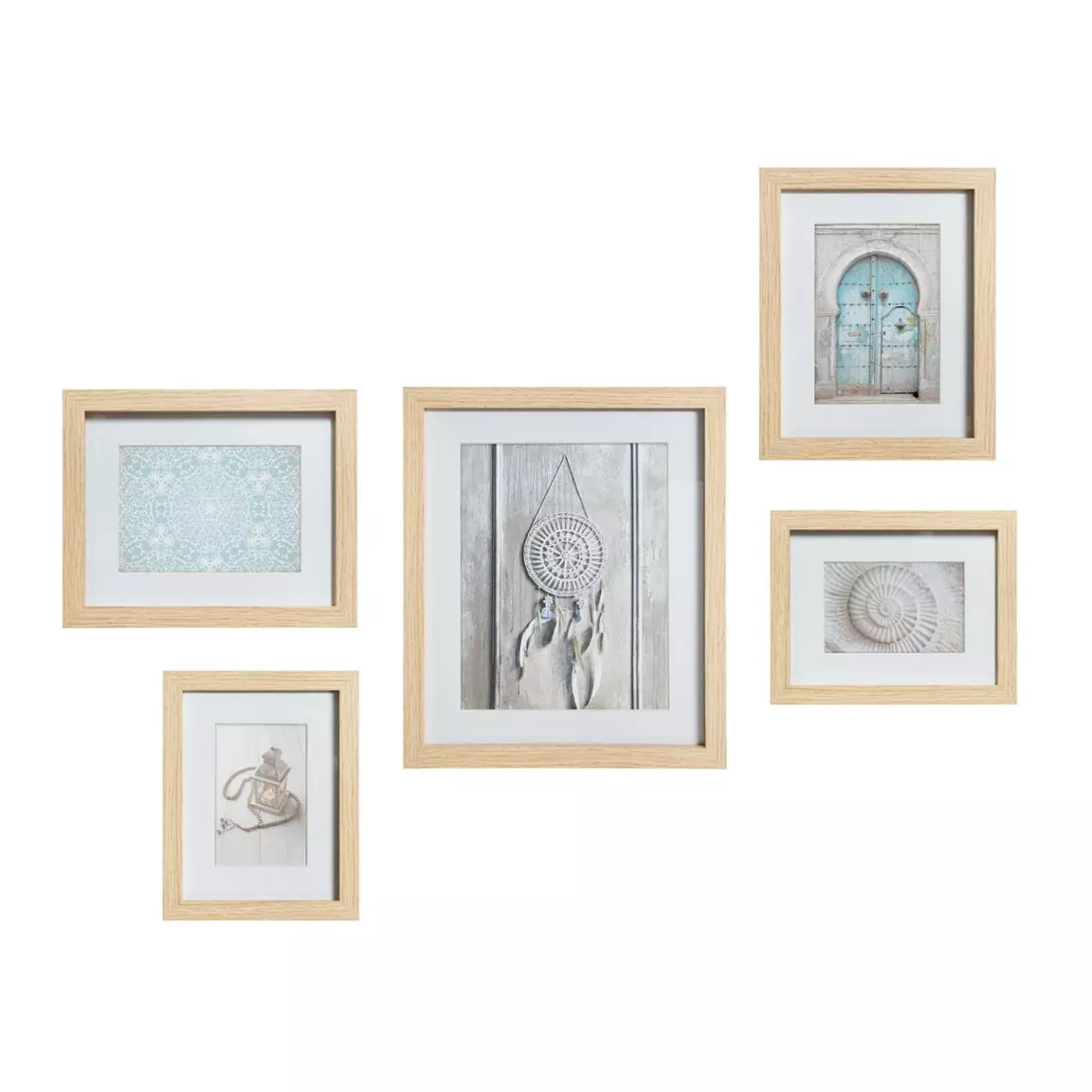 Lot de 5 cadres photo en bois Ethnique Naturel