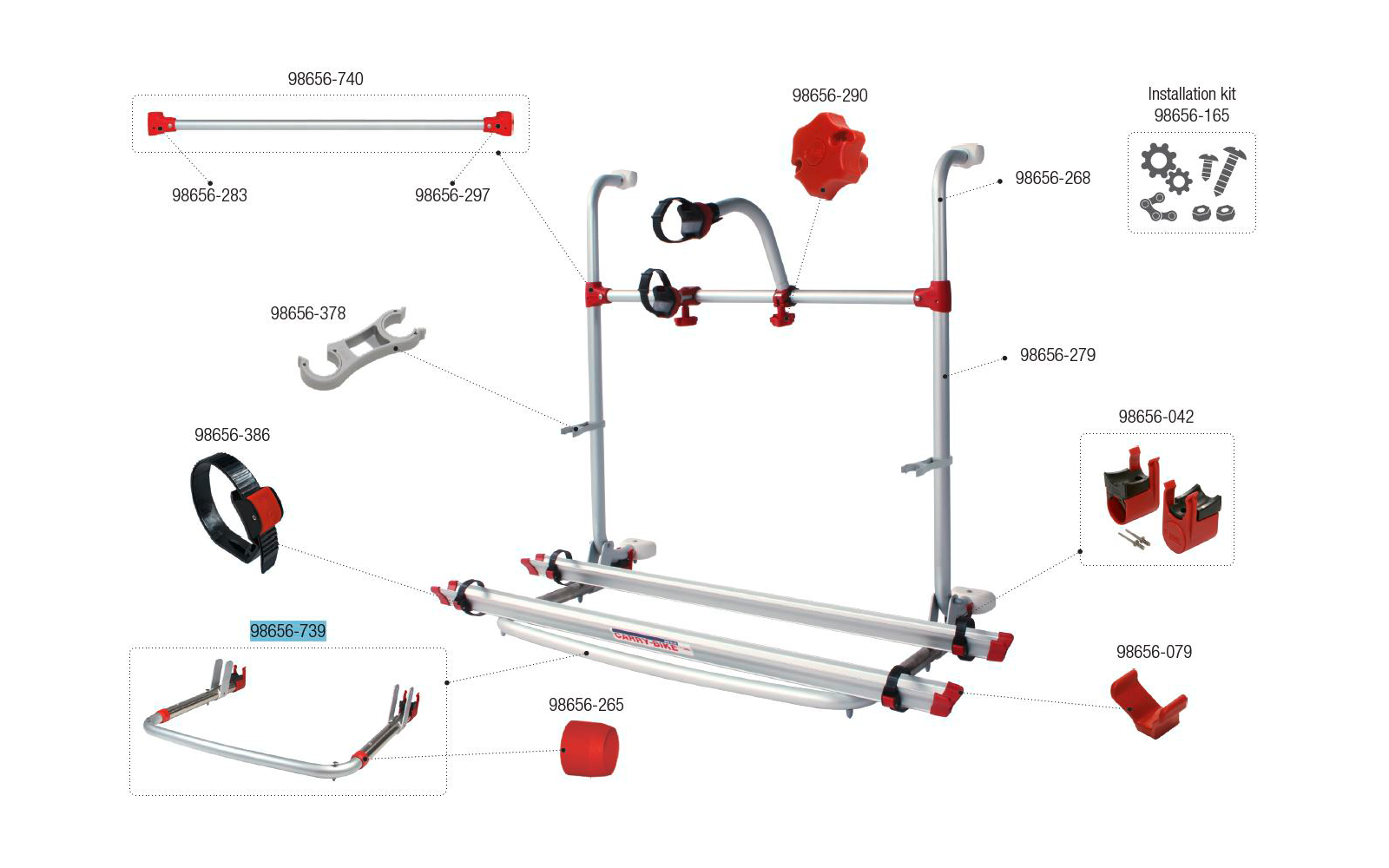 Fiamma Auflagebügel passend für Carry Bike Pro Autotrail - Fiamma Ersatzteilnummer 98656-739