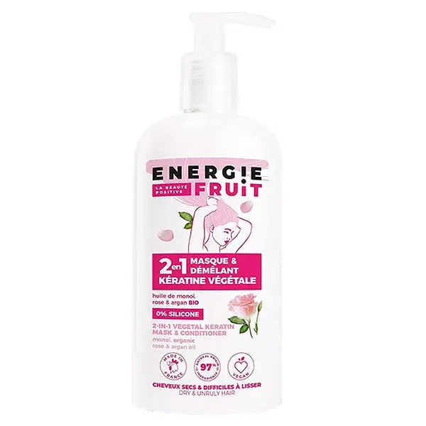 Energie Fruit Cheveux Masque 2 en 1 Kératine Végétale Monoï Rose & Huile d'Argan Bio 300ml