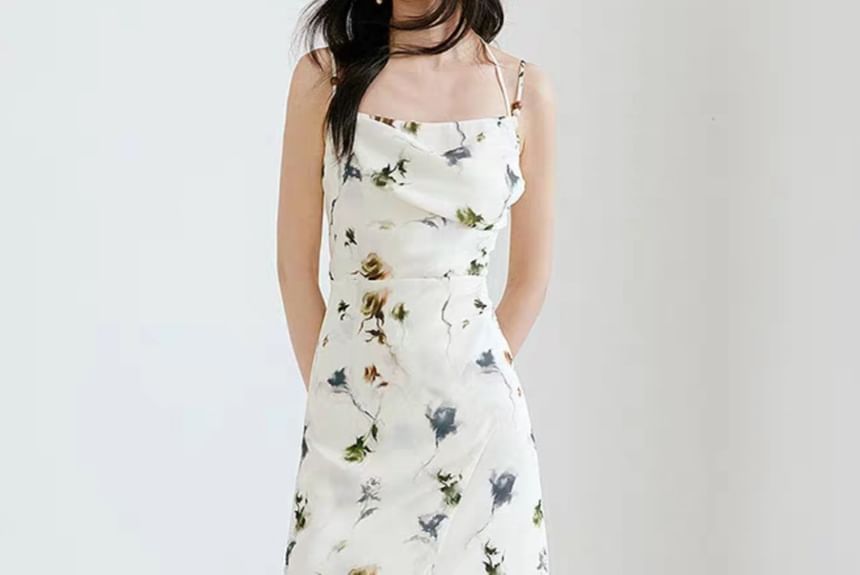 Puffie - Midi-jurk met spaghettibandjes en bloemenprint