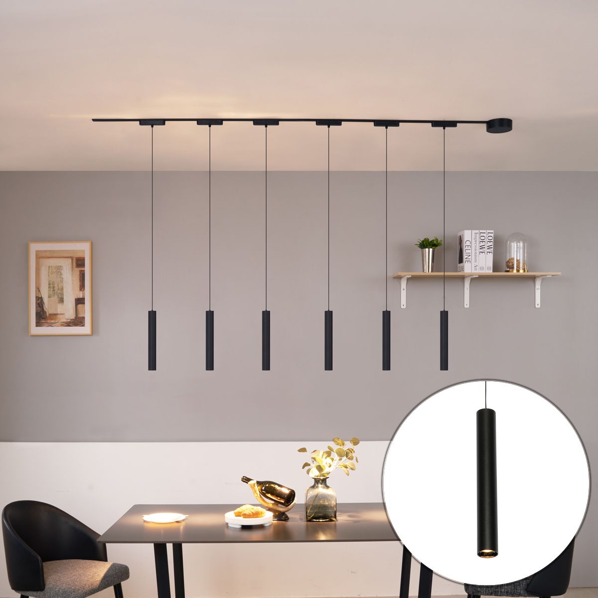 Modern railsysteem met 6 hanglampen zwart 1-fase - Magnetic Cassie