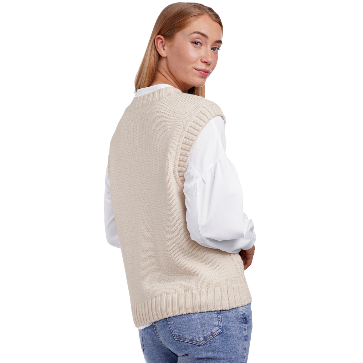Jonas Nielsen Damen Strickpullunder mit Zopfmuster beige