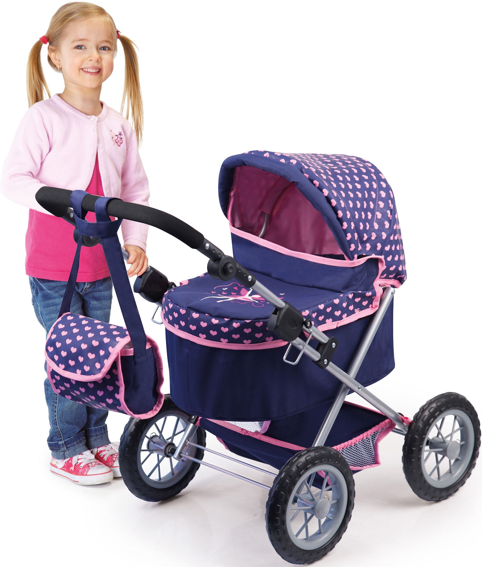 Bayer Puppenwagen »Trendy, dunkelblau« mit Wickeltasche