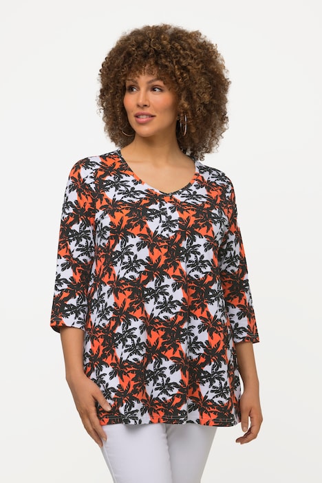 T-Shirt, Palmen, A-Linie, V-Ausschnitt, Halbarm
