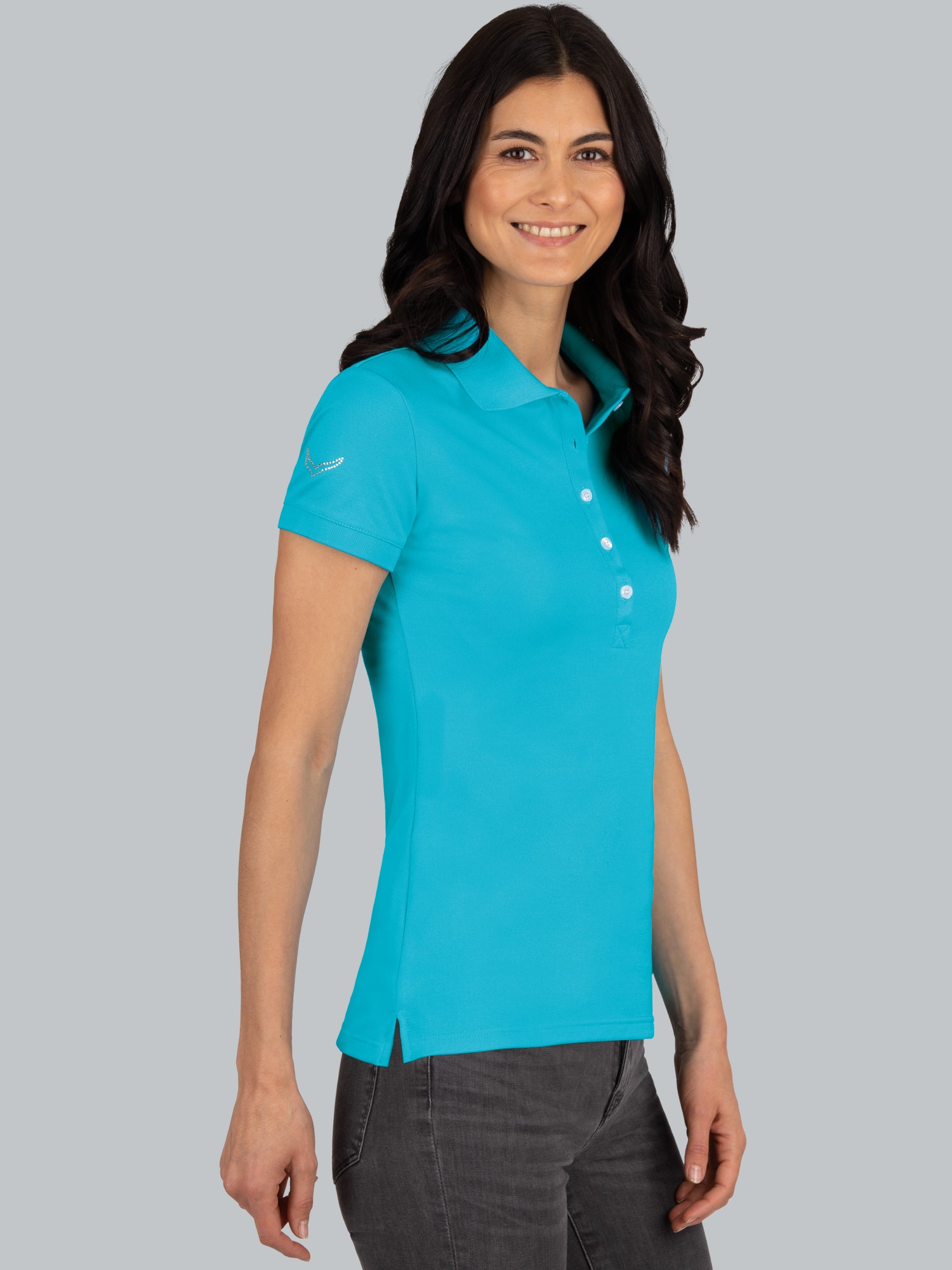 Poloshirt mit Kristallsteinen Azur