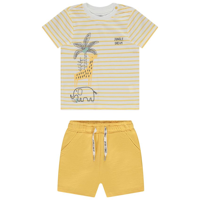 Ensemble t-shirt fantaisie à rayures + short uni pour bébé garçon - Jaune