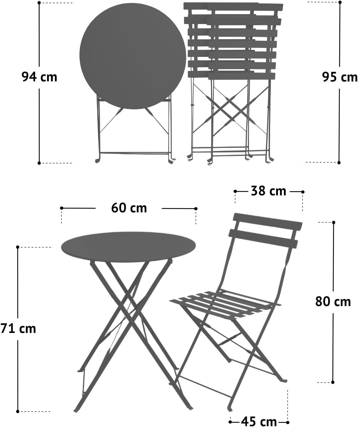 SVITA Berlin Bistro-Set Metall Sitzgruppe Balkon klappbar Tisch Stühle Orange