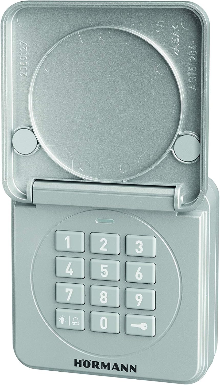 Hörmann Funk-Codetaster FCT 10-1 BS (868 MHz, für bis zu 10 Torantriebe, Tastatur beleuchtet, Klappdeckel, Farbe RAL 9006) 4511861, grau